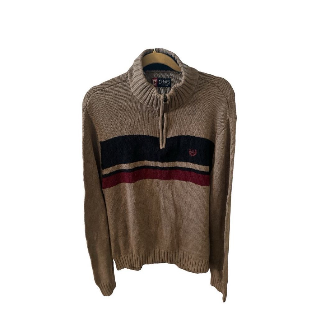 Chaps Quarter Zip Sweater Striped Mock Neck Pullover Knit‎ Top Size XL